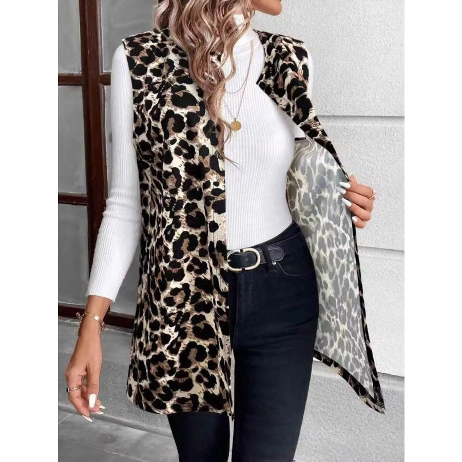 Sleeveless Leopard Print Vest Coat Apparel and Accessories