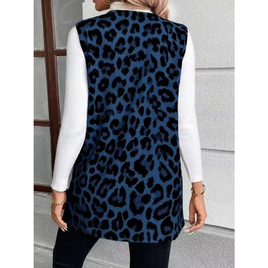 Sleeveless Leopard Print Vest Coat Apparel and Accessories