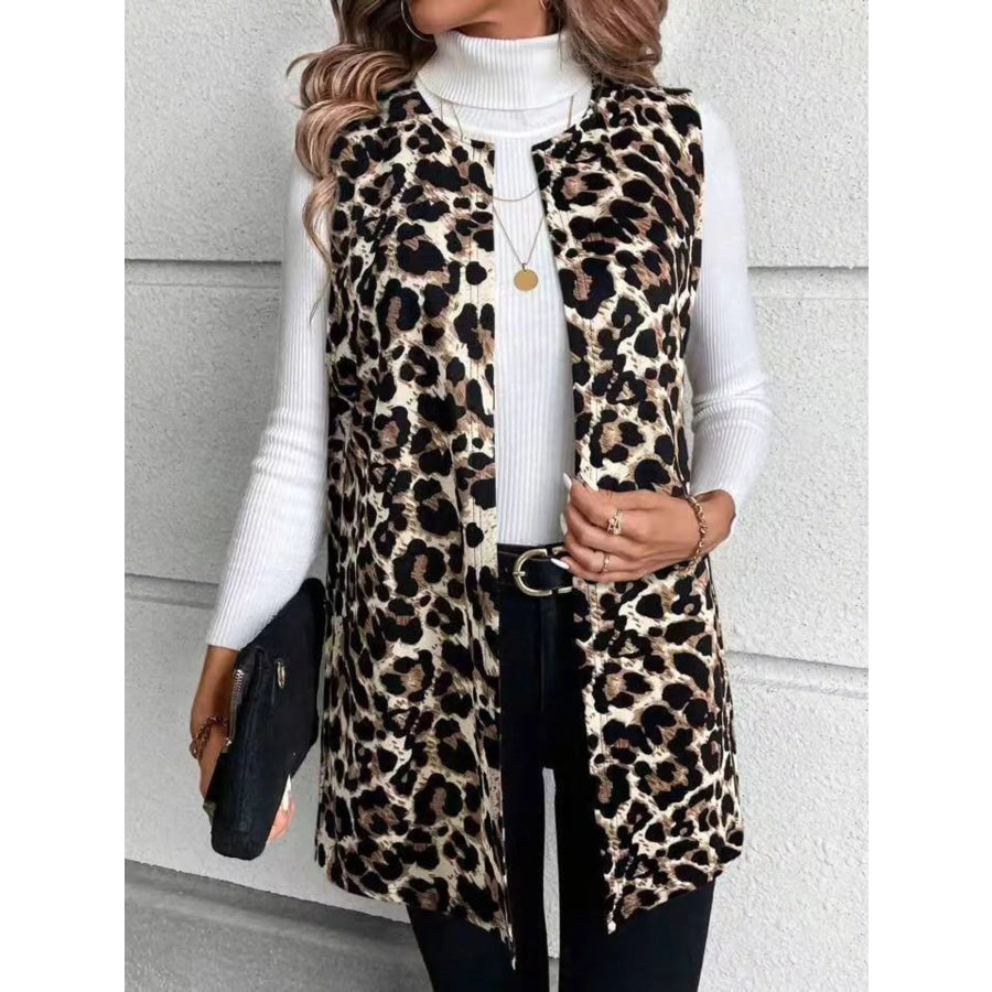 Sleeveless Leopard Print Vest Coat Apparel and Accessories