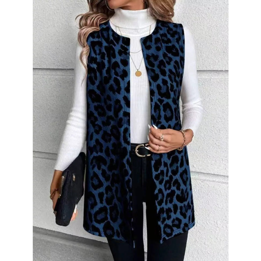 Sleeveless Leopard Print Vest Coat Dark Blue / S Apparel and Accessories