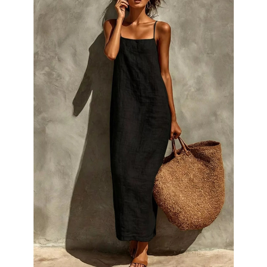 Sleeveless Linen Casual Maxi Dress Black / S Apparel and Accessories