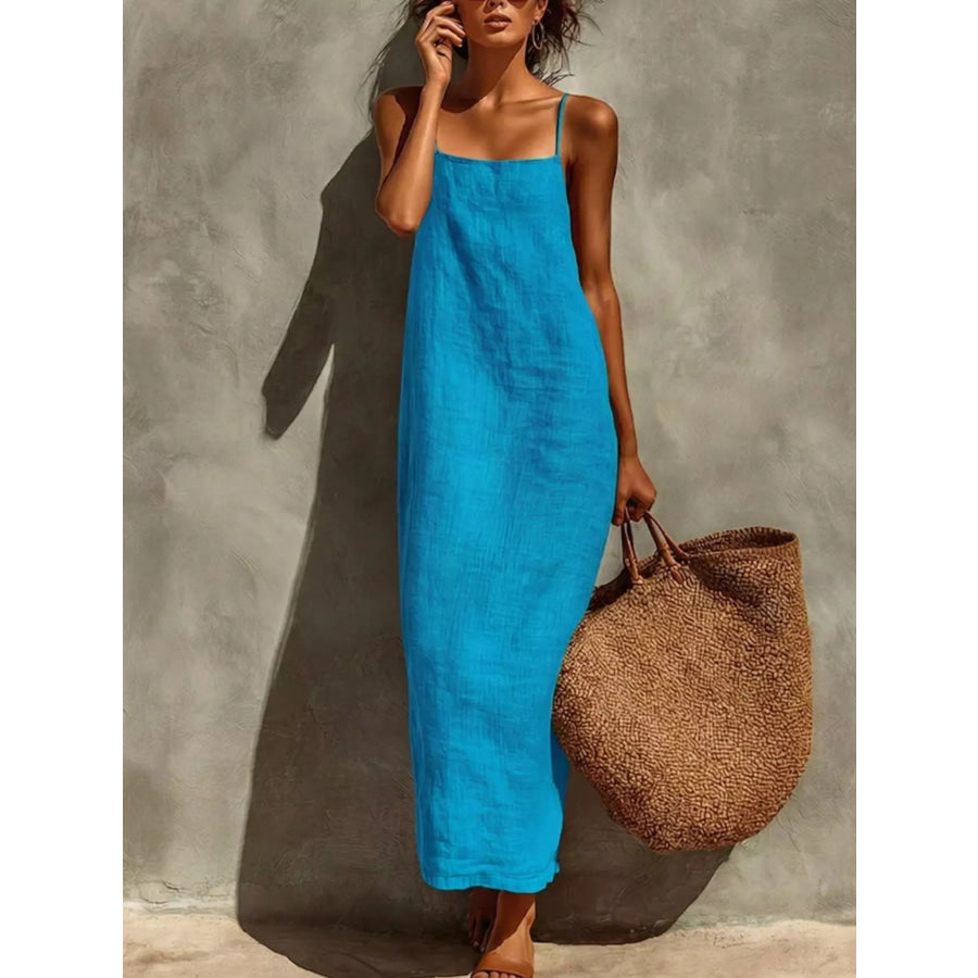 Sleeveless Linen Casual Maxi Dress Blue / S Apparel and Accessories
