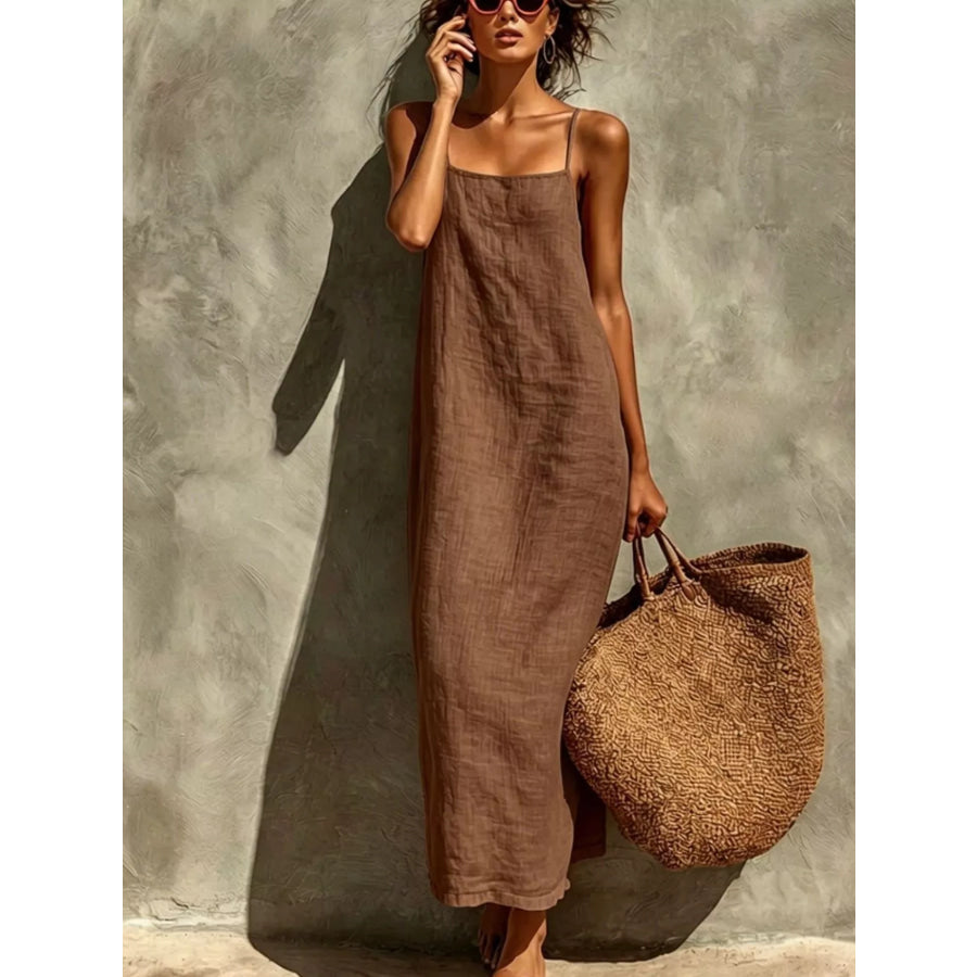 Sleeveless Linen Casual Maxi Dress Taupe / S Apparel and Accessories