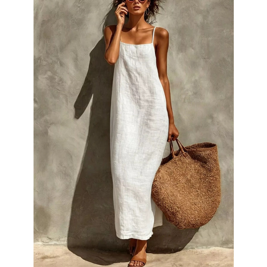 Sleeveless Linen Casual Maxi Dress White / S Apparel and Accessories
