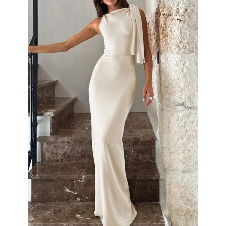 Sleeveless Maxi Dress with Draping Detail Apricot / S Apparel and Accessories