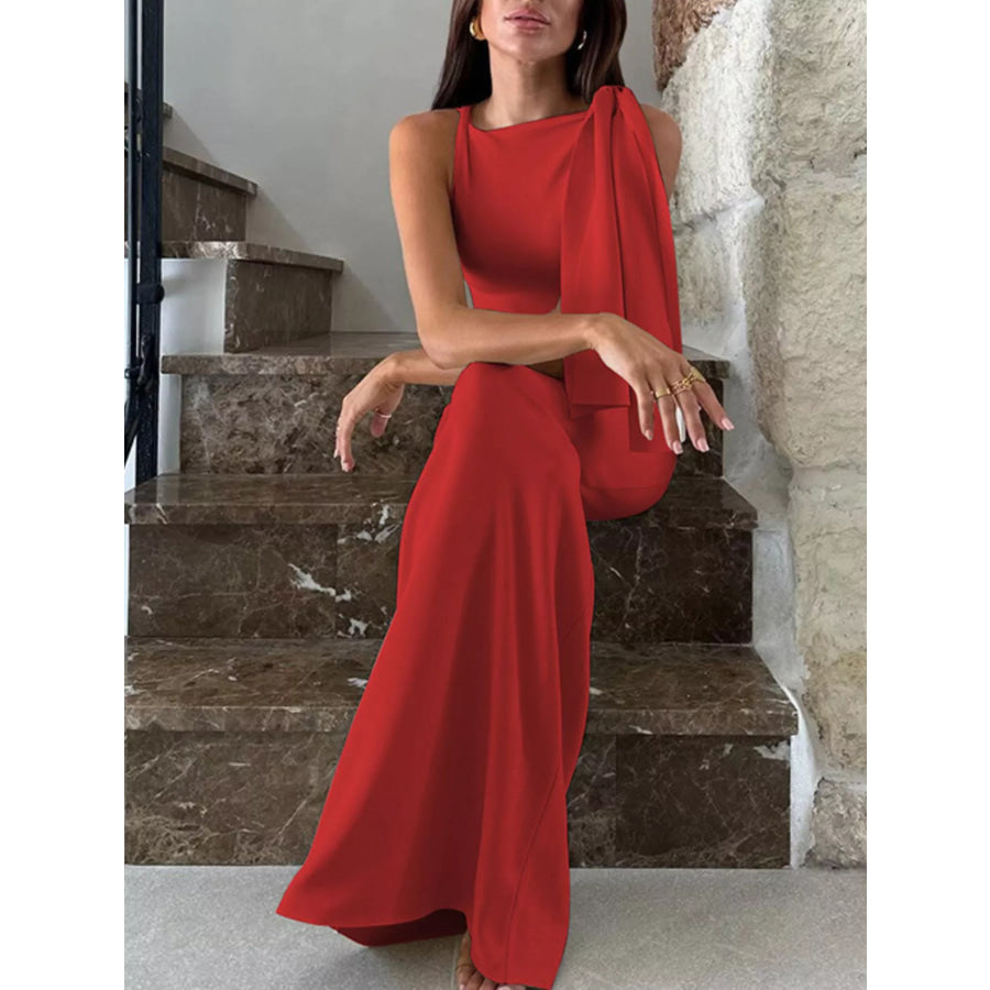 Sleeveless Maxi Dress with Draping Detail Red / S Apparel and Accessories