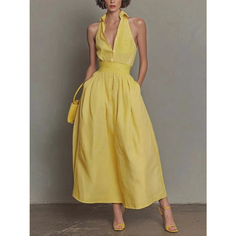 Sleeveless Maxi Dress with Pockets Yellow / S Apparel and Accessories