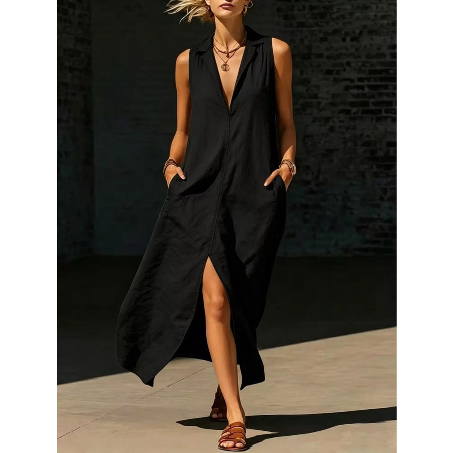 Sleeveless Maxi Dress with Side Pockets Black / S Apparel and Accessories
