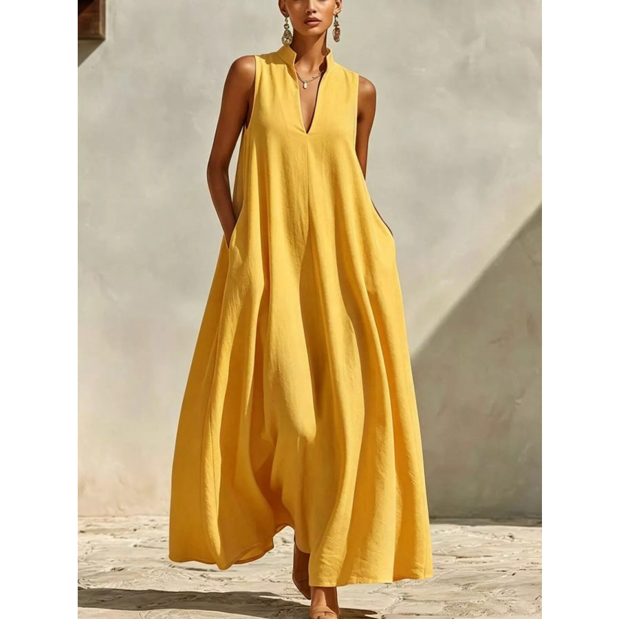 Sleeveless Maxi Dress with Side Pockets Gold / S Apparel and Accessories