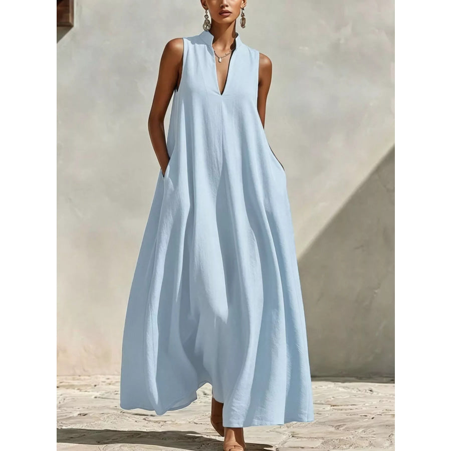 Sleeveless Maxi Dress with Side Pockets Light Blue / S Apparel and Accessories