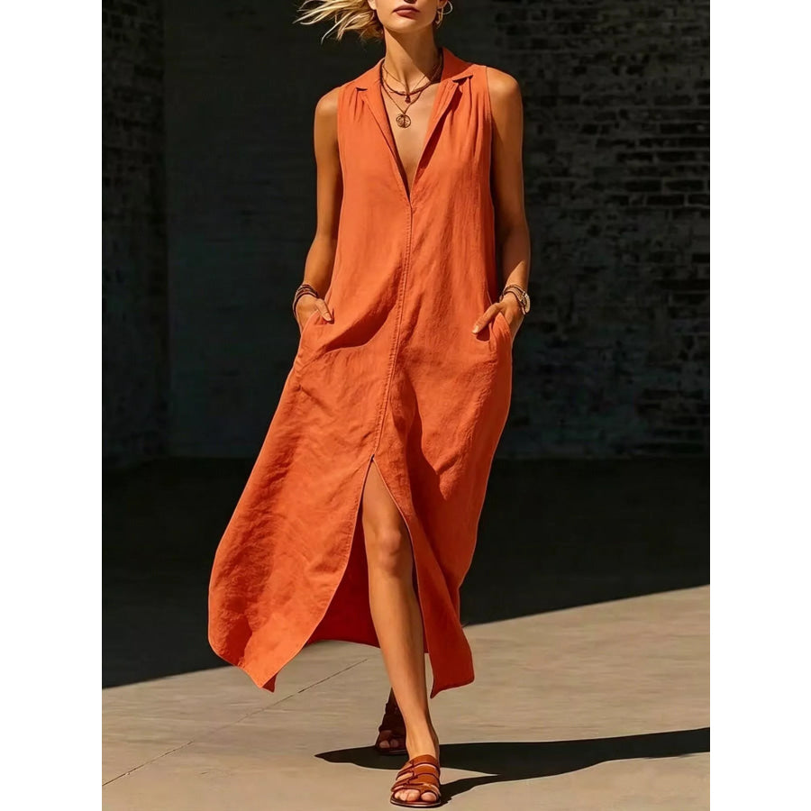 Sleeveless Maxi Dress with Side Pockets Tangerine / S Apparel and Accessories