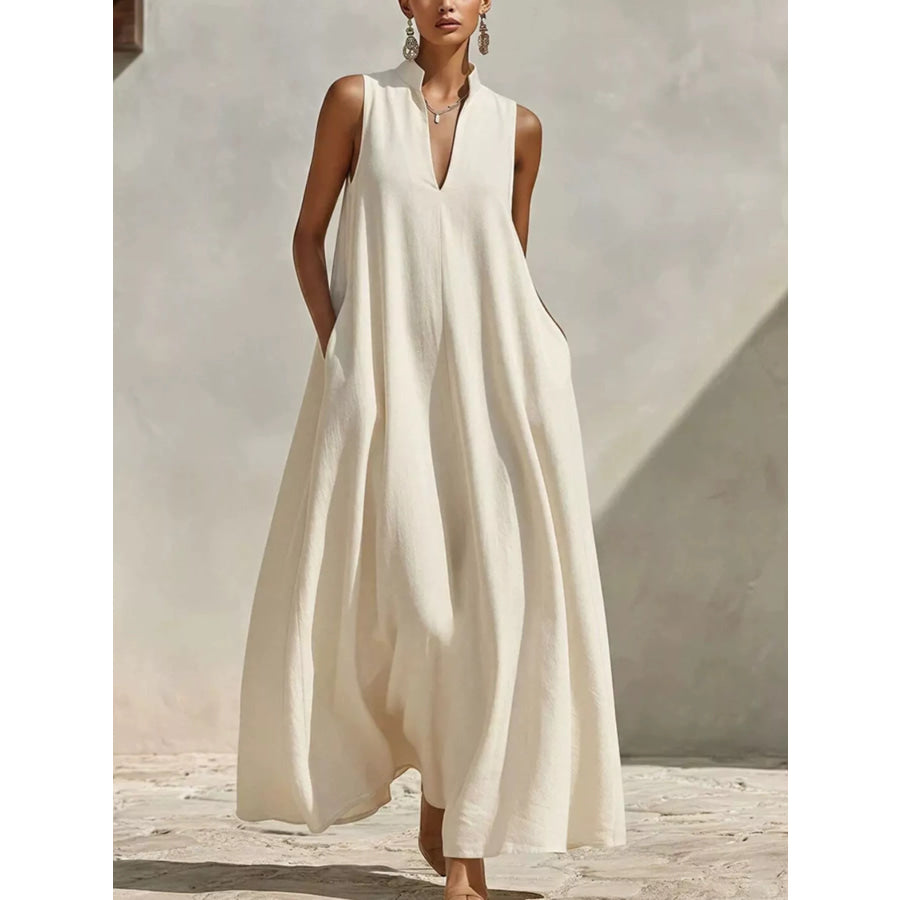 Sleeveless Maxi Dress with Side Pockets White / S Apparel and Accessories