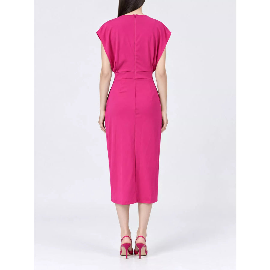 Sleeveless Midi Dress with Gold Button Detail and Side Slit Apparel Accessories