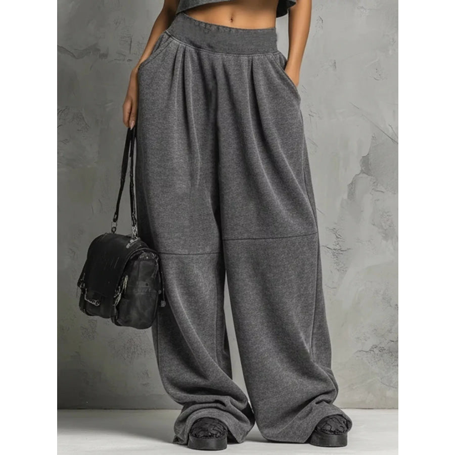 Sleeveless Mock Neck Crop Top and Wide-Leg Sweatpants Set Apparel Accessories
