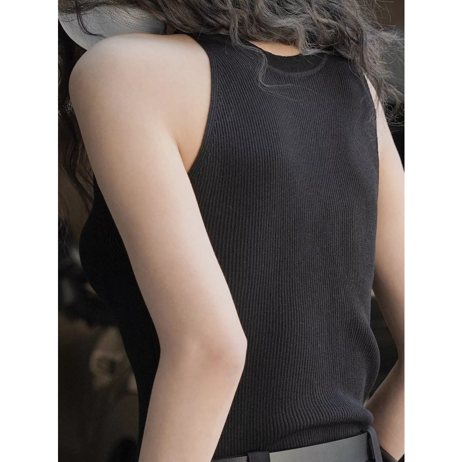 Sleeveless Mock Neck Ribbed Knit Tank Top Apparel and Accessories