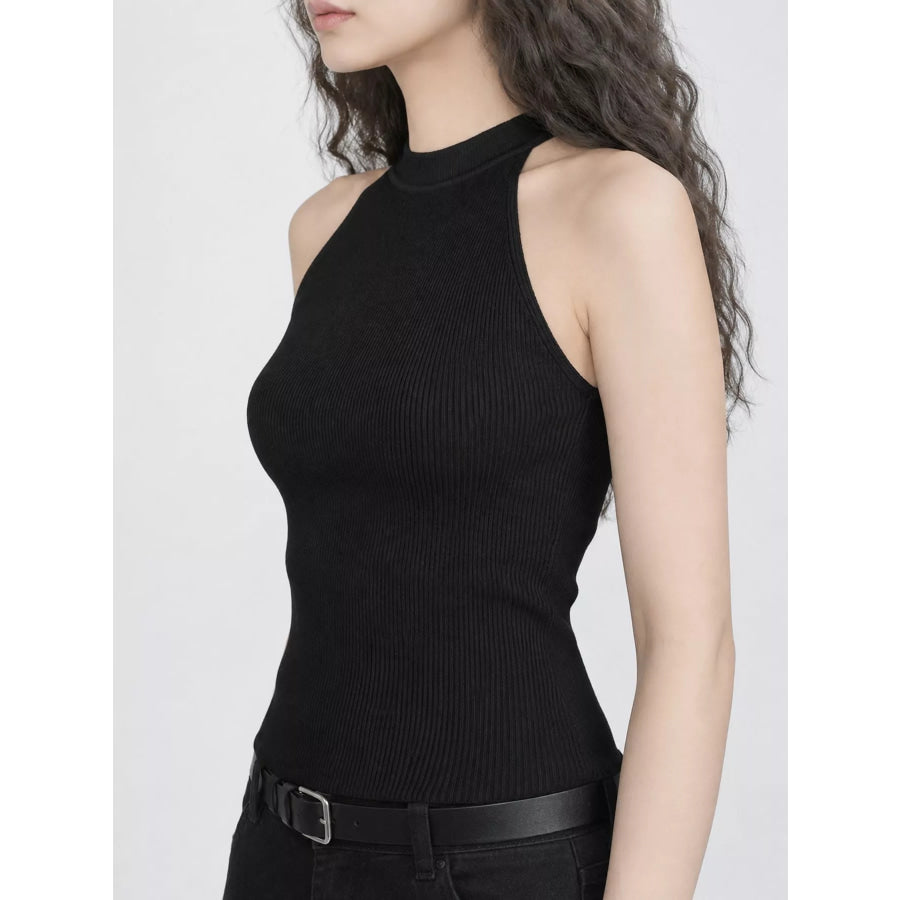 Sleeveless Mock Neck Ribbed Knit Tank Top Apparel and Accessories
