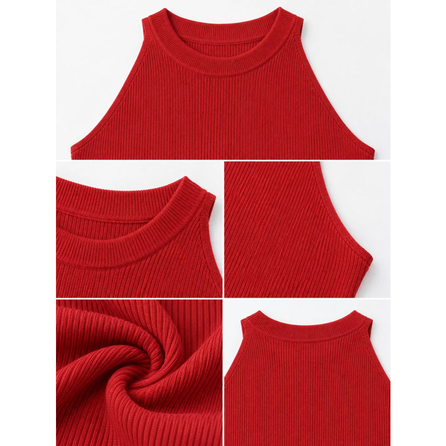 Sleeveless Mock Neck Ribbed Knit Tank Top Apparel and Accessories