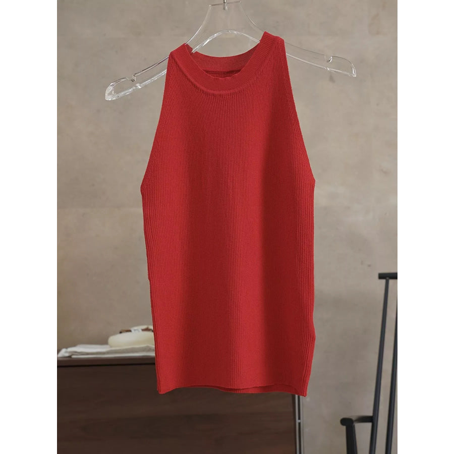 Sleeveless Mock Neck Ribbed Knit Tank Top Apparel and Accessories