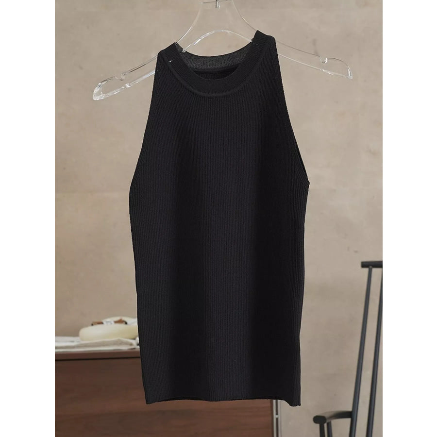 Sleeveless Mock Neck Ribbed Knit Tank Top Apparel and Accessories