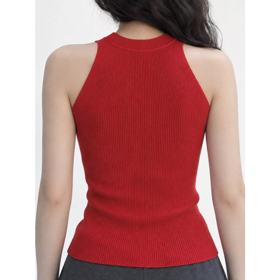Sleeveless Mock Neck Ribbed Knit Tank Top Apparel and Accessories