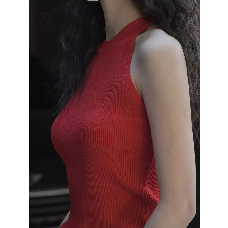 Sleeveless Mock Neck Ribbed Knit Tank Top Apparel and Accessories