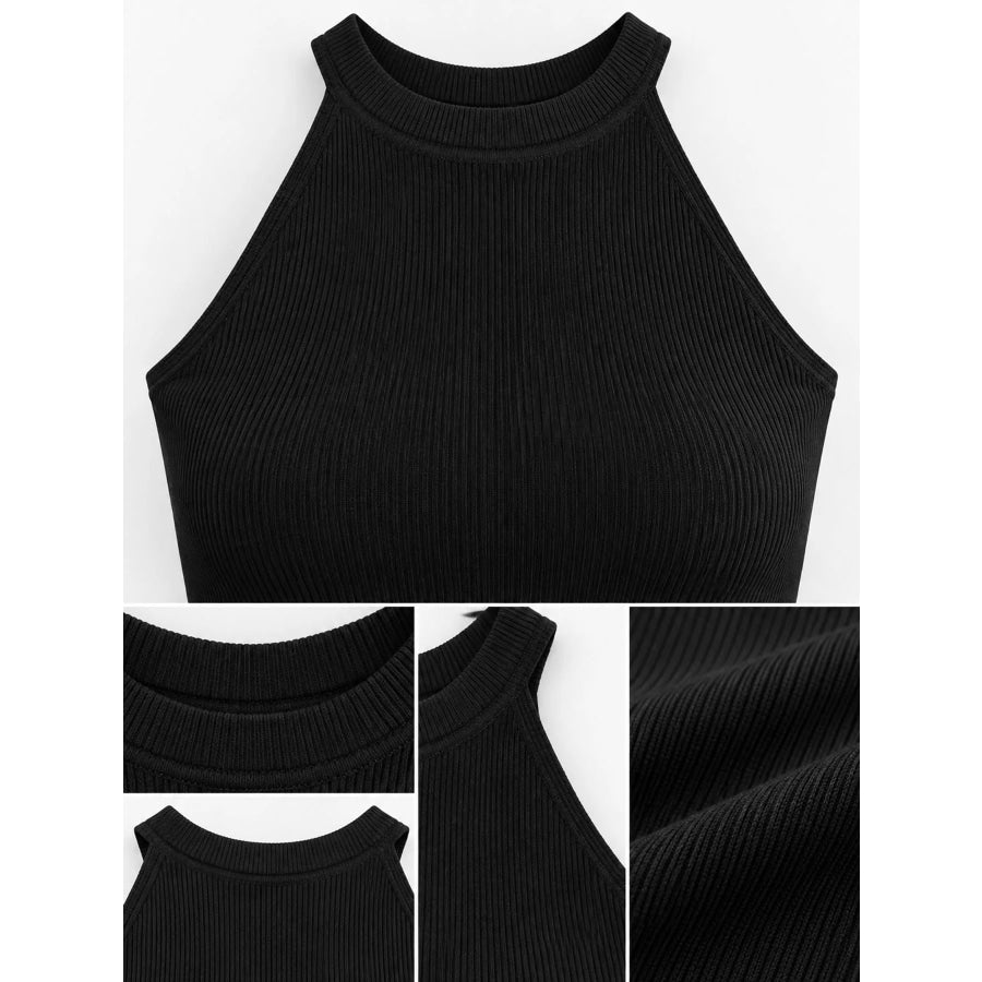 Sleeveless Mock Neck Ribbed Knit Tank Top Apparel and Accessories