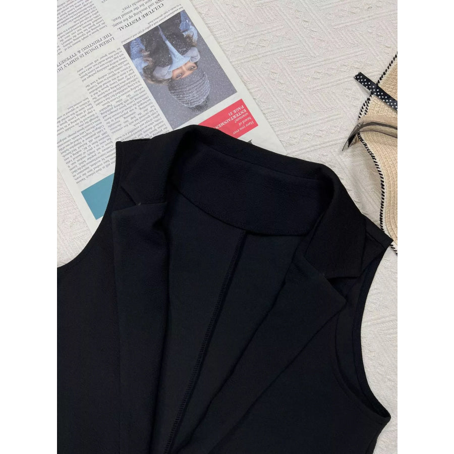 Sleeveless Notch Collar Longline Vest Coat Apparel and Accessories