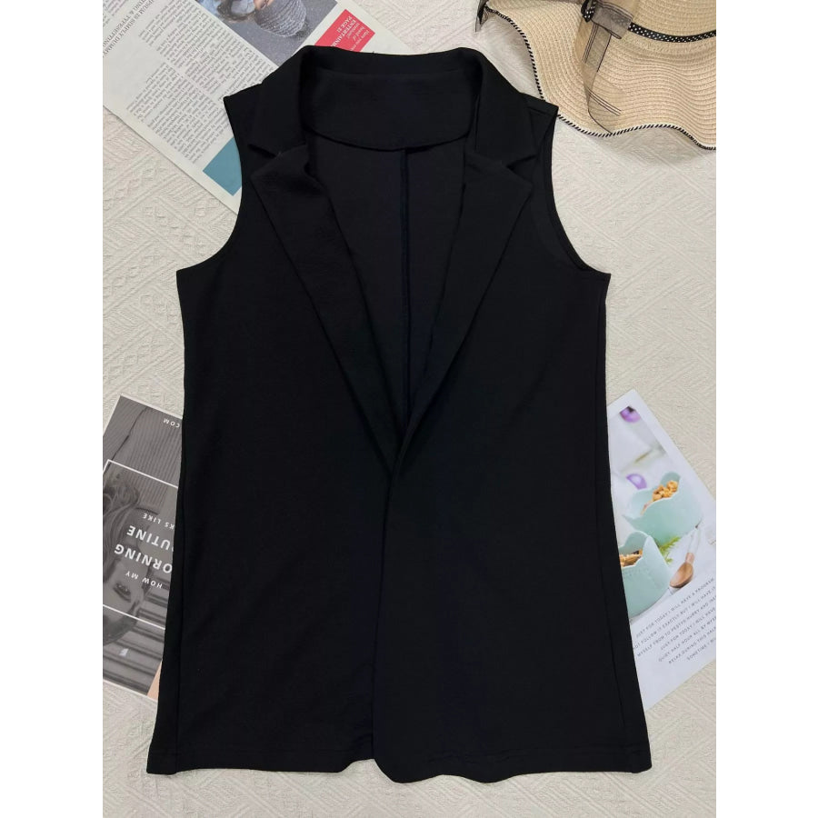 Sleeveless Notch Collar Longline Vest Coat Apparel and Accessories