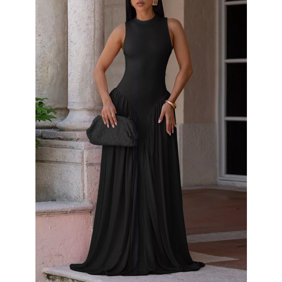 Sleeveless O-Neck Maxi Dress Black / S Apparel and Accessories
