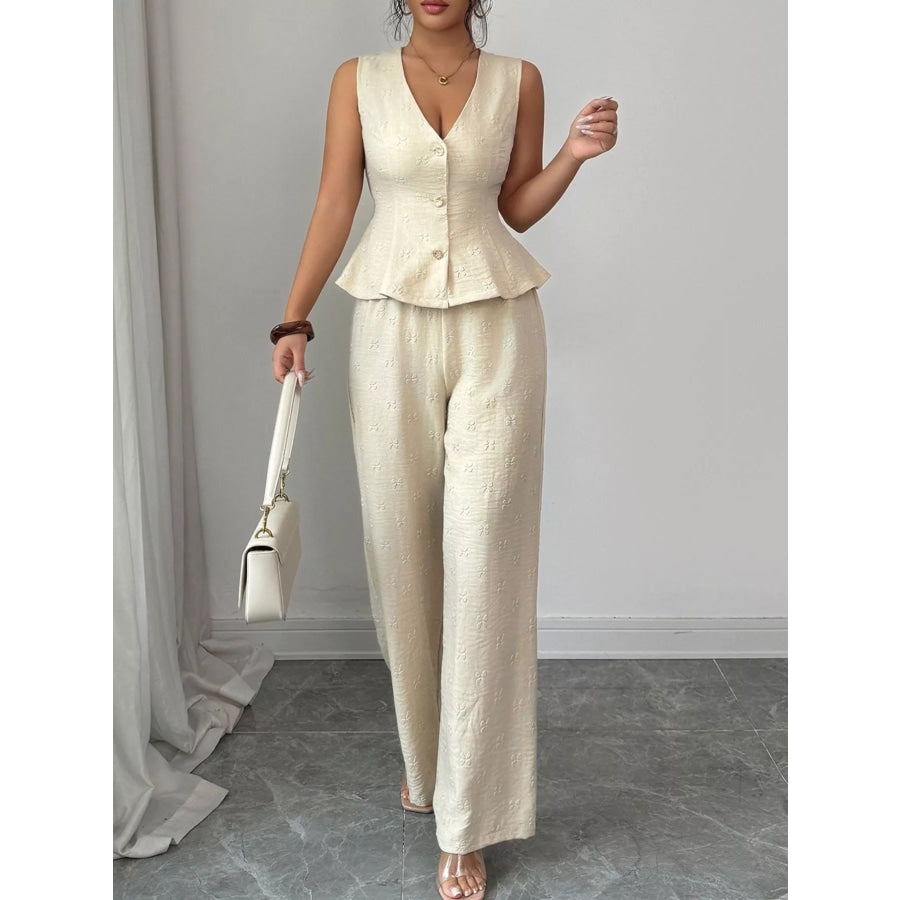 Sleeveless Peplum Top and Wide Leg Pants Set Apparel and Accessories