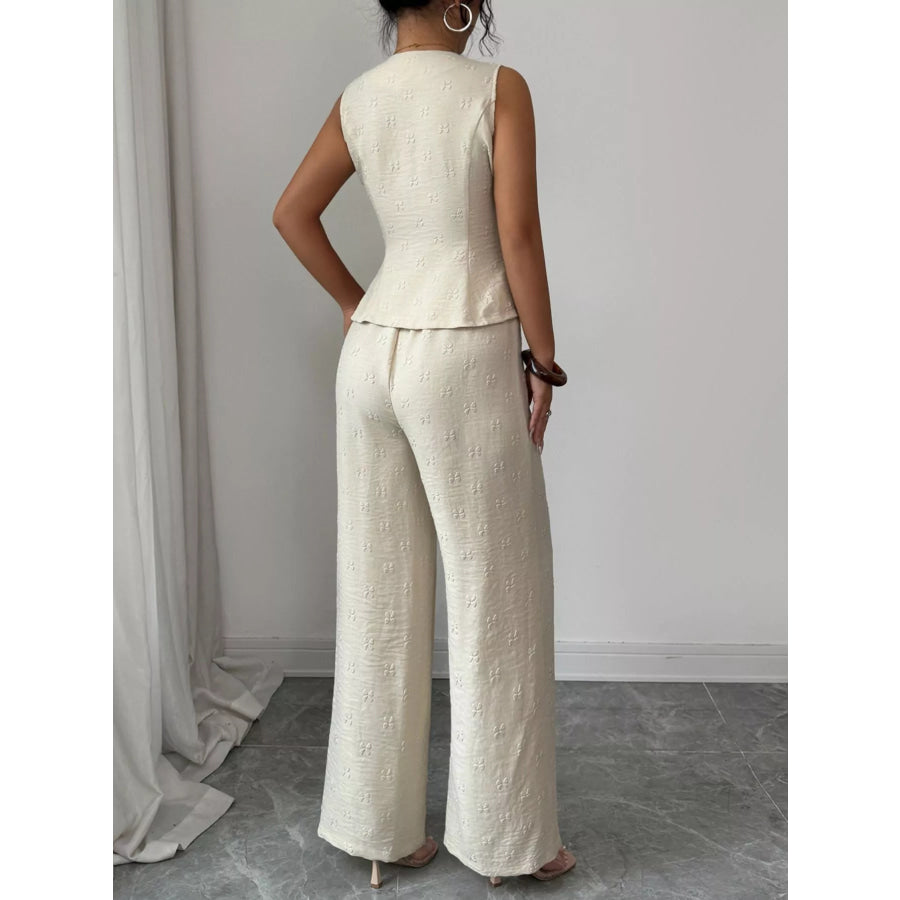 Sleeveless Peplum Top and Wide Leg Pants Set Apparel and Accessories