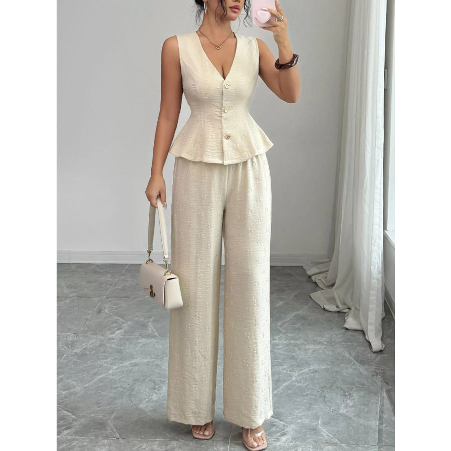 Sleeveless Peplum Top and Wide Leg Pants Set Apparel and Accessories