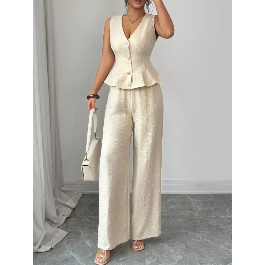 Sleeveless Peplum Top and Wide Leg Pants Set Apparel and Accessories
