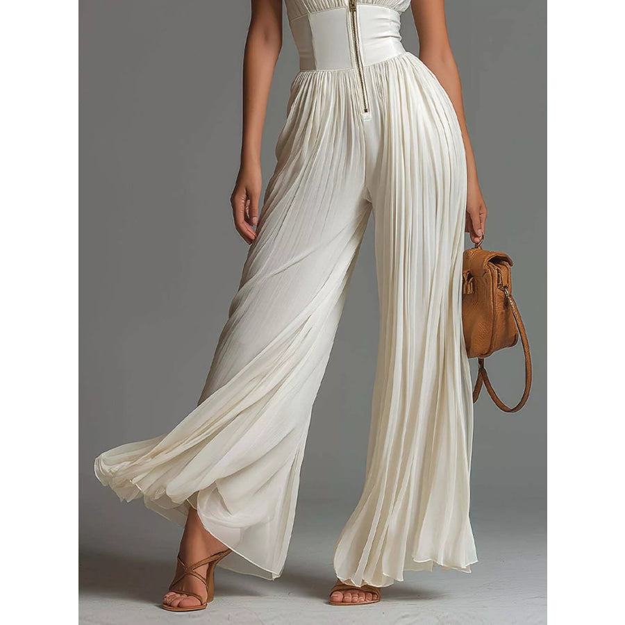 Sleeveless Pleated Jumpsuit with Front Zipper Apparel and Accessories