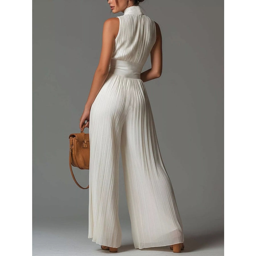 Sleeveless Pleated Jumpsuit with Front Zipper Apparel and Accessories