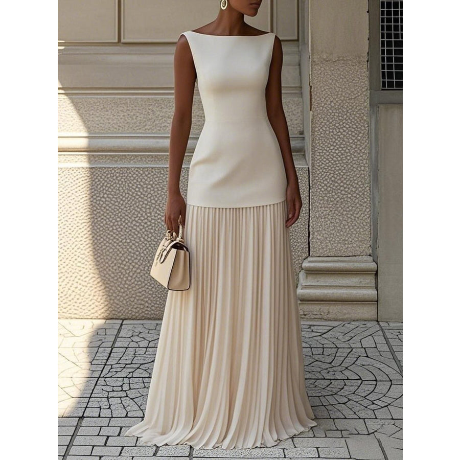 Sleeveless Pleated Maxi Dress 2-Piece Set Apparel and Accessories