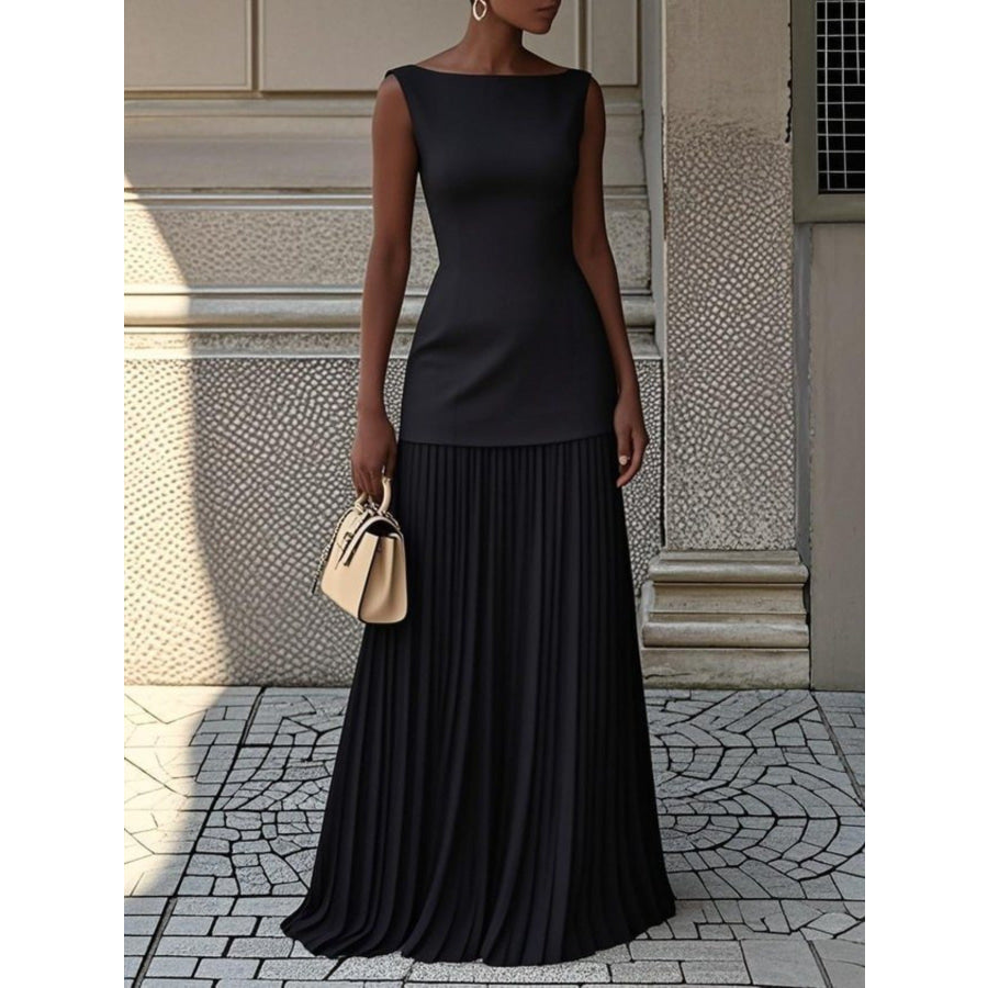 Sleeveless Pleated Maxi Dress 2-Piece Set Apparel and Accessories