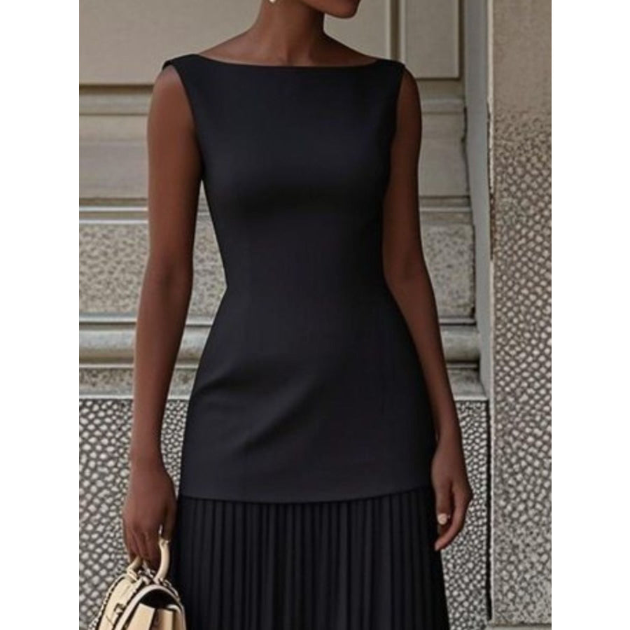Sleeveless Pleated Maxi Dress 2-Piece Set Black / S Apparel and Accessories