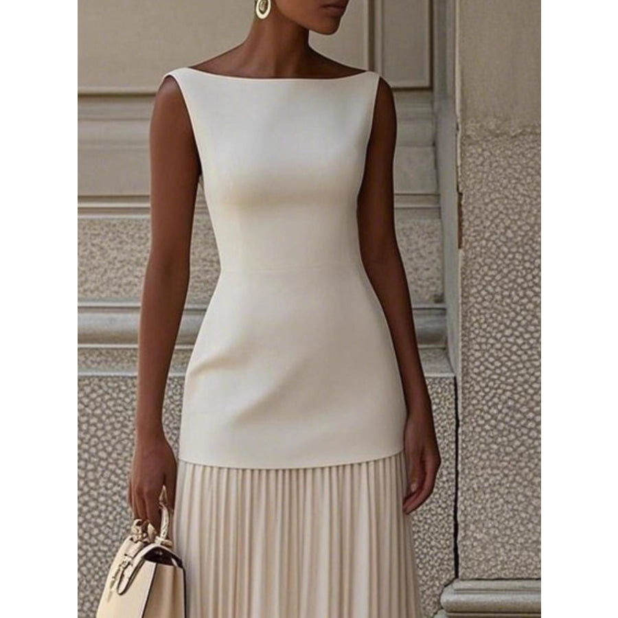 Sleeveless Pleated Maxi Dress 2-Piece Set White / S Apparel and Accessories