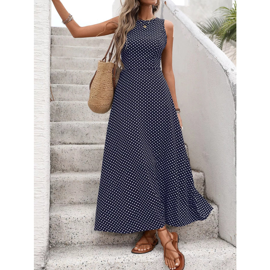 Sleeveless Polka Dot Maxi Dress Apparel and Accessories
