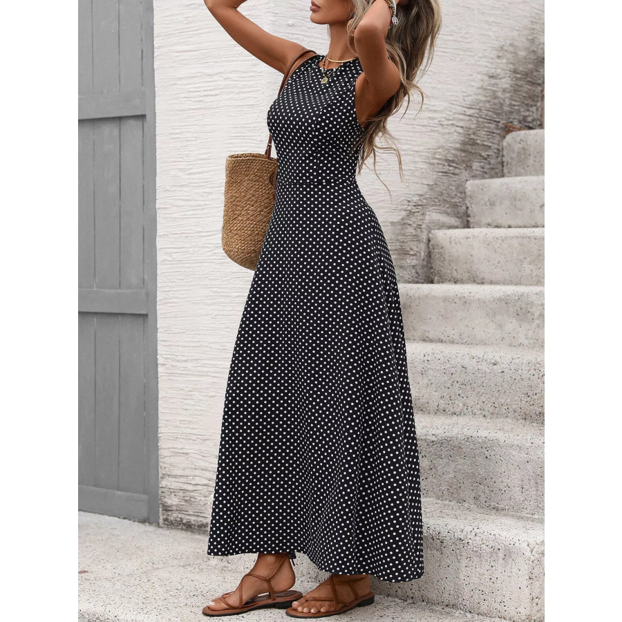 Sleeveless Polka Dot Maxi Dress Apparel and Accessories