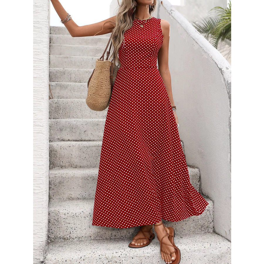Sleeveless Polka Dot Maxi Dress Apparel and Accessories