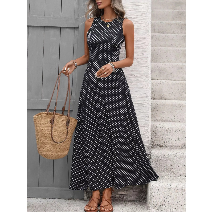 Sleeveless Polka Dot Maxi Dress Apparel and Accessories
