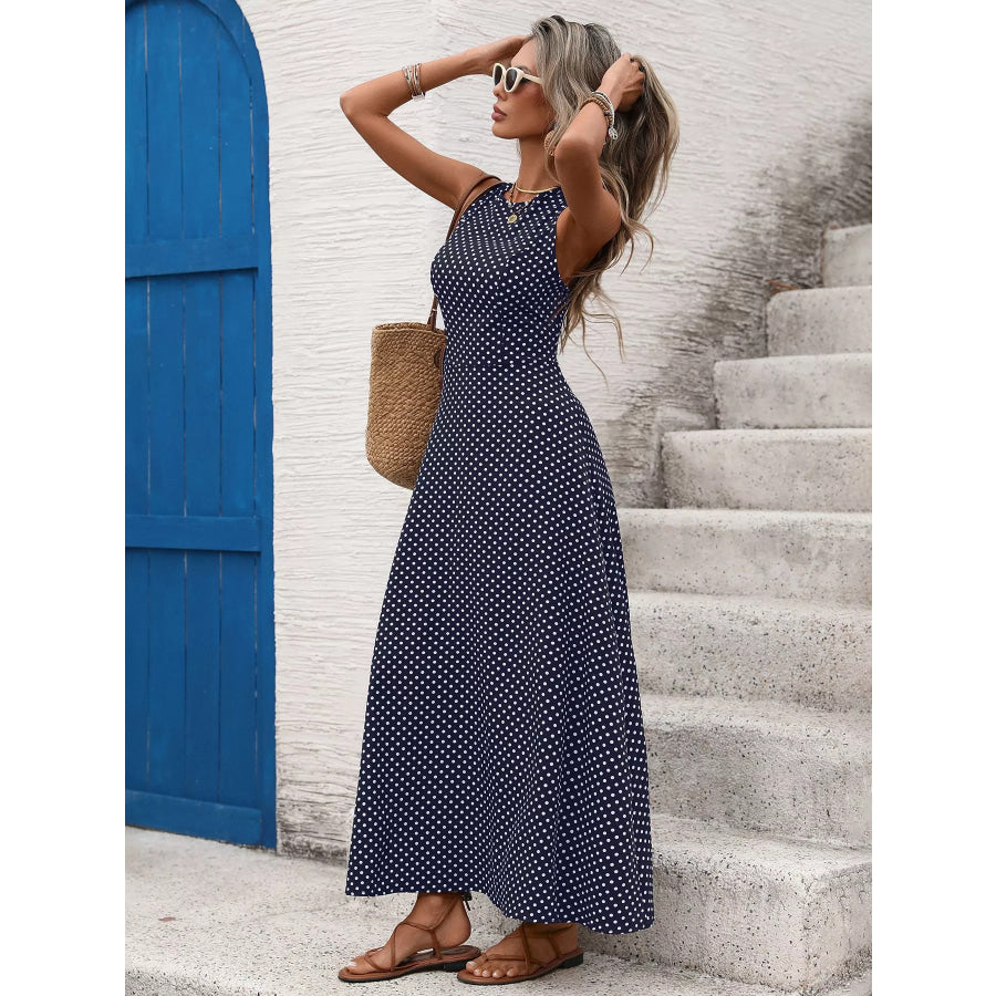 Sleeveless Polka Dot Maxi Dress Apparel and Accessories