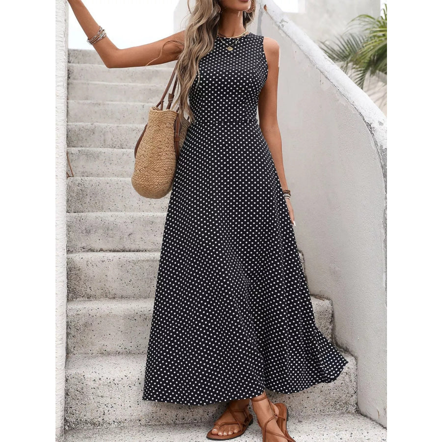 Sleeveless Polka Dot Maxi Dress Apparel and Accessories