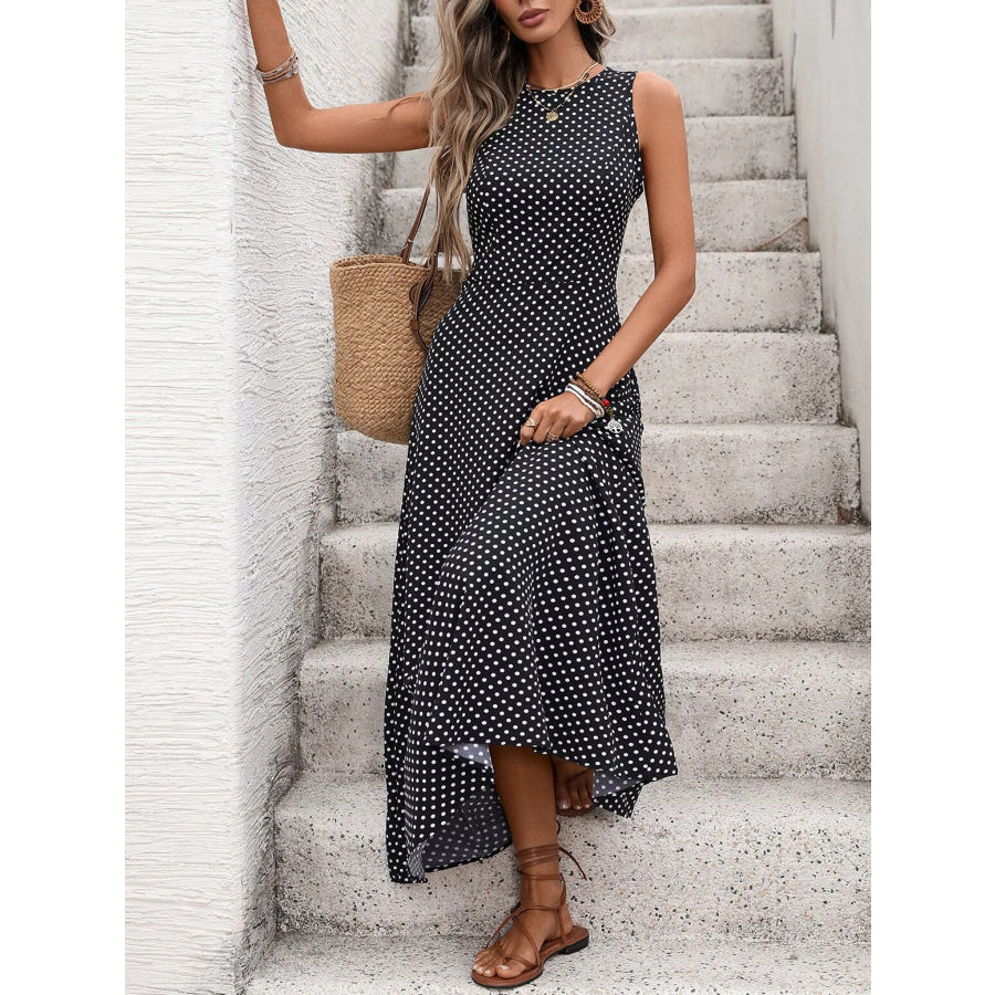Sleeveless Polka Dot Maxi Dress Black / S Apparel and Accessories