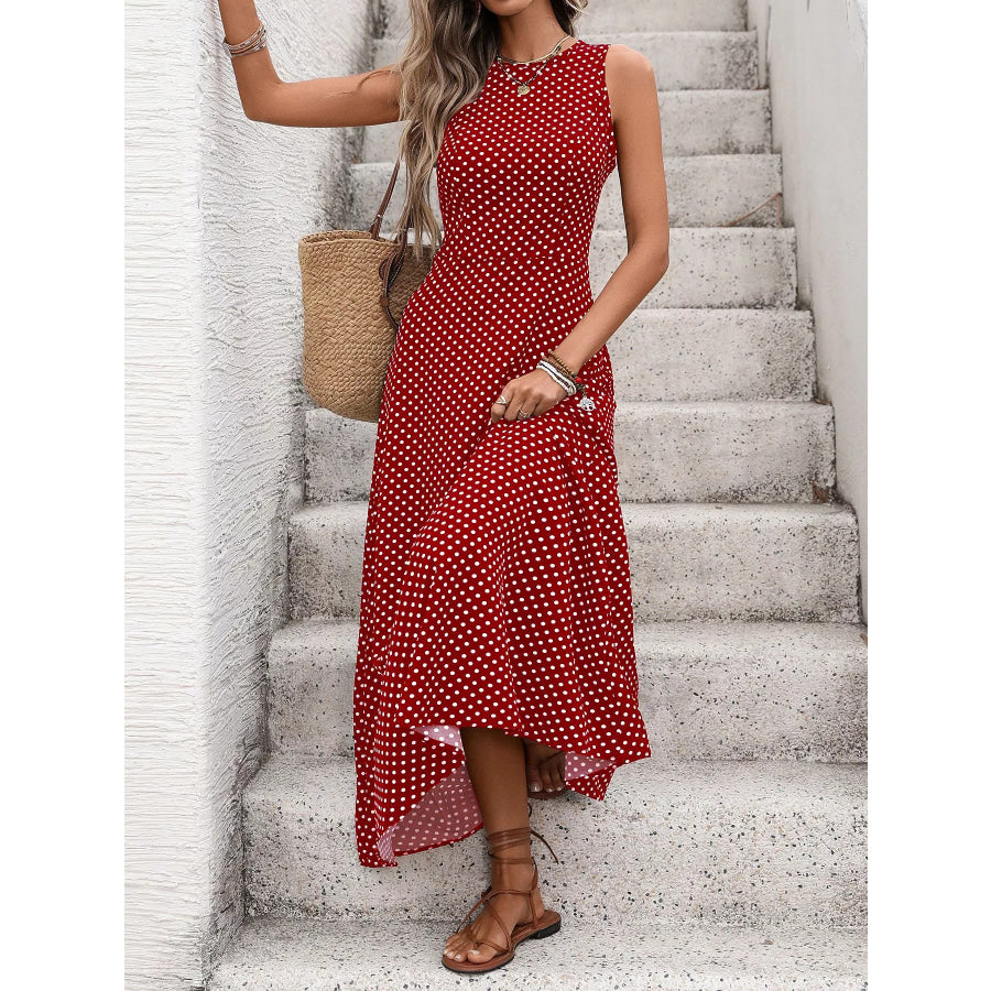 Sleeveless Polka Dot Maxi Dress Deep Red / S Apparel and Accessories