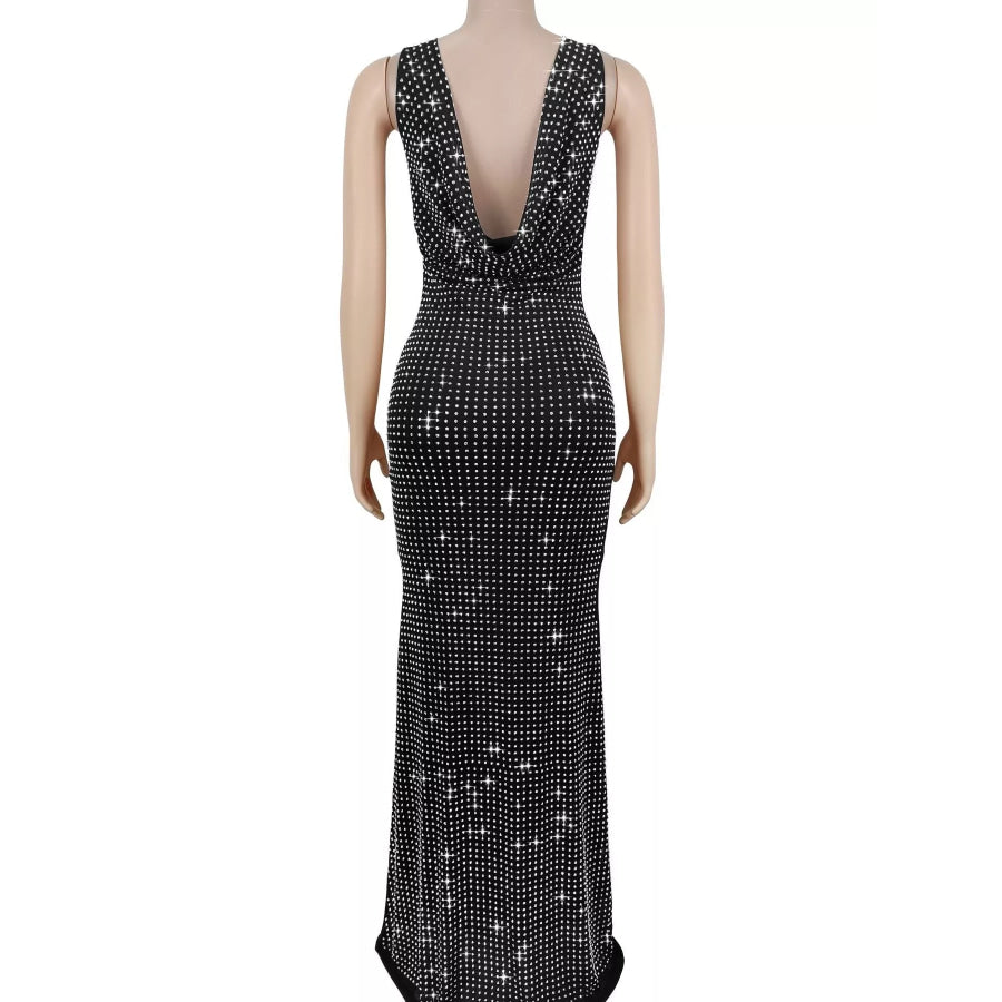 Sleeveless Rhinestone Embellished Bodycon Maxi Dress Apparel and Accessories