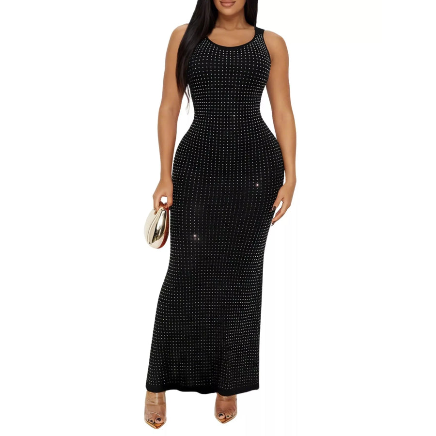 Sleeveless Rhinestone Embellished Bodycon Maxi Dress Black / S Apparel and Accessories