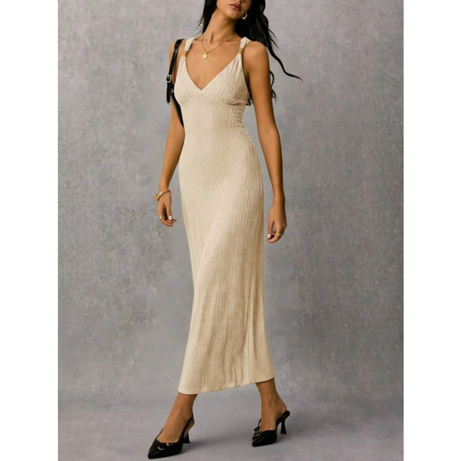Sleeveless Ribbed Knit Midi Dress Apparel and Accessories